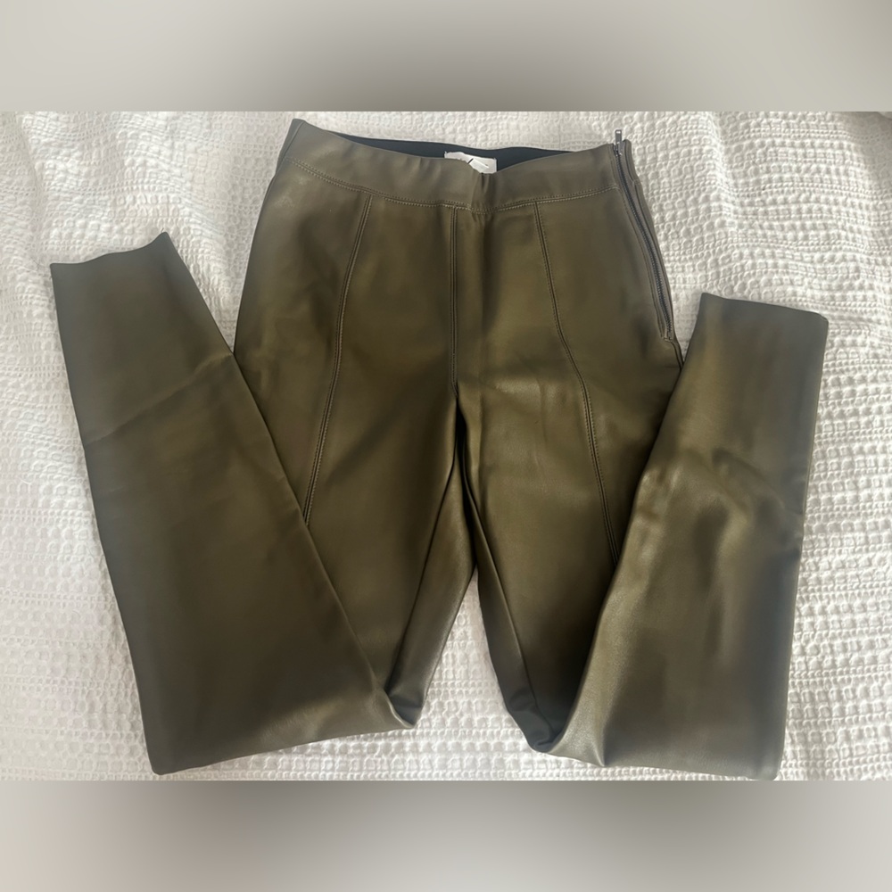 Olive green faux leather leggings